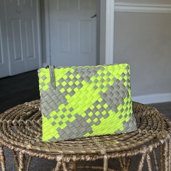 NAGHEDI St. Barth's Limon Plaid Mini Zip Bag - Accessory Pouch - Neon - Picture 1 of 8